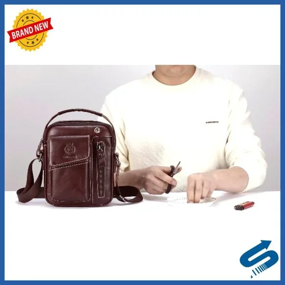 Small Genuine Leather Crossbody Bag for Men with Adjustable Strap